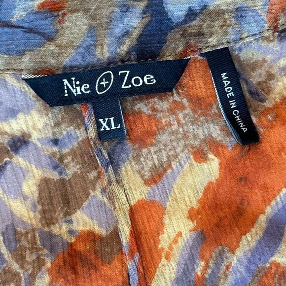 NWT Nic + Zoe Long Sleeve Sheer Silk Ruffle Neckline Blouse Size XL - Picture 6 of 13